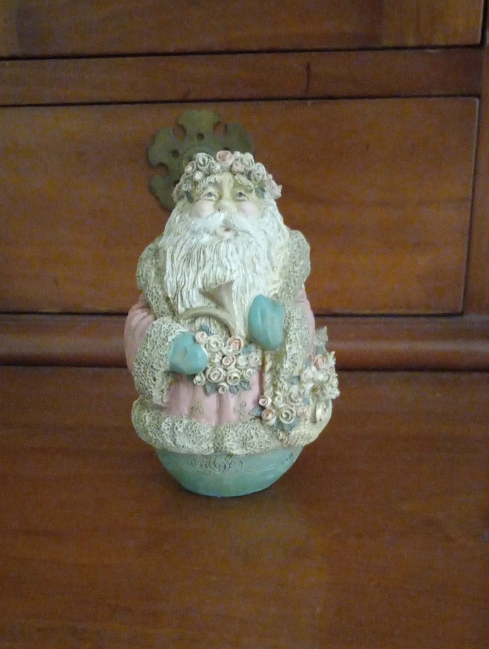 Midwest Importers Vintage Roly Poly Santa with Roses Pink Figurine 4